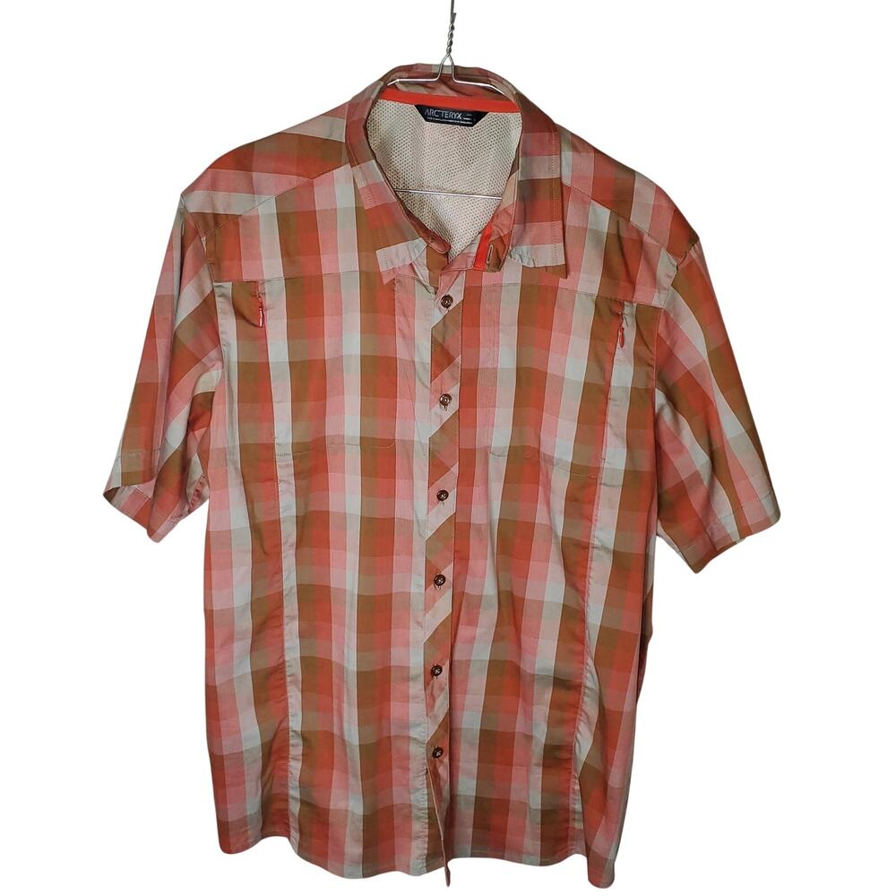 Arc'teryx Plaid Hiking Trail Shirt Side Zips Men's L Orange Pink Outdoor - Picture 1 of 8